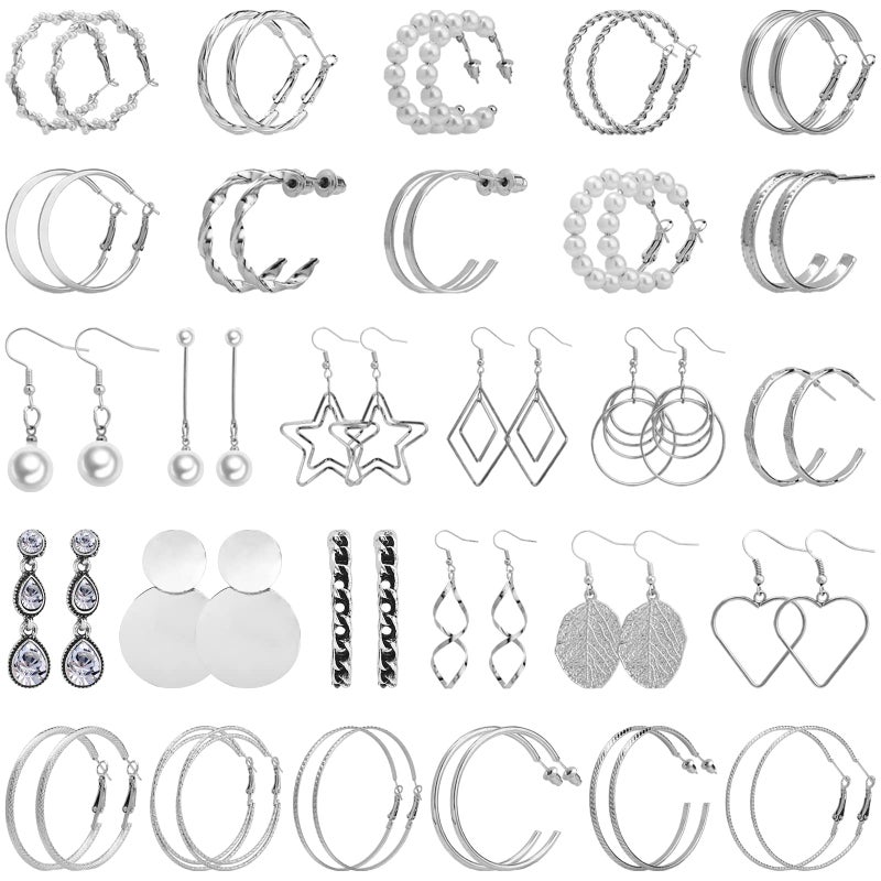 NEWITIN 101 Pairs Silver Jewelry Set for Women Fashion Costume Jewelry Silver Plated Earrings Studs Earrings Set for Women - Image 2