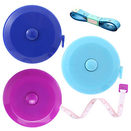 BUSHIBU Measuring Tape Retractable 60 Inch Soft Fabric Tape Measure for Body Push Button Sewing Measurement Tape for Cloth Waist3 PackBlue Purple Sky Blue - Image 1