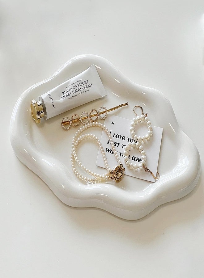 Samchilderlan Ceramic Jewelry Dish for Women, Jewelry Tray Trinket Dish, Irregular Cloud Shape Ceramic Plate, Watch Keys Tray Ring Dish Holder for Mother's Day/Christmas/Thanksgiving/Birthday Gift(White) - Image 1