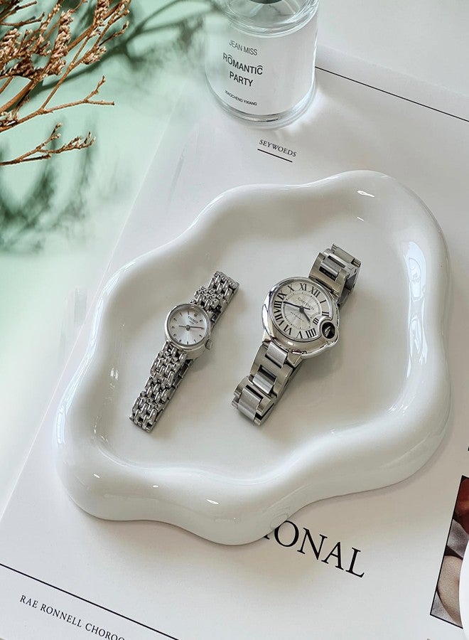 Samchilderlan Ceramic Jewelry Dish for Women, Jewelry Tray Trinket Dish, Irregular Cloud Shape Ceramic Plate, Watch Keys Tray Ring Dish Holder for Mother's Day/Christmas/Thanksgiving/Birthday Gift(White) - Image 3