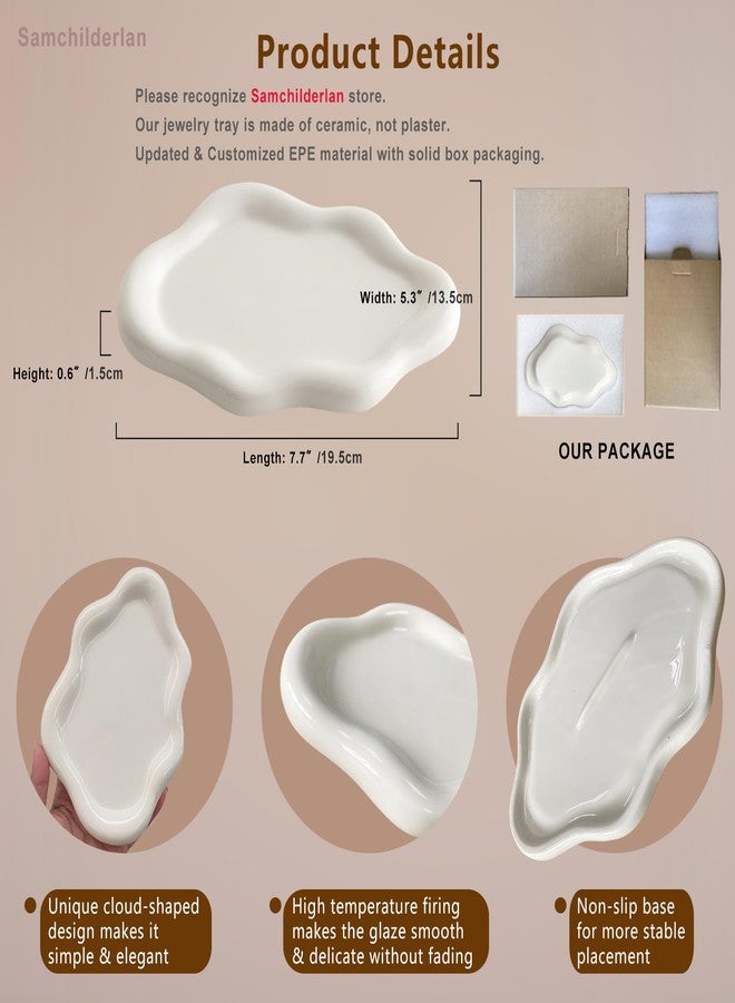 Samchilderlan Ceramic Jewelry Dish for Women, Jewelry Tray Trinket Dish, Irregular Cloud Shape Ceramic Plate, Watch Keys Tray Ring Dish Holder for Mother's Day/Christmas/Thanksgiving/Birthday Gift(White) - Image 5
