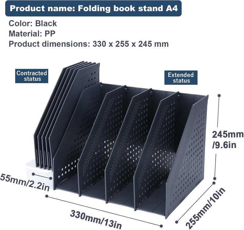 FRETONBA A4 Foldable Magazine File Holder with 4 Compartments, Desk Organiser for Office Organisation and Storage, Desk Organiser for School Office, Dark Grey - Image 5