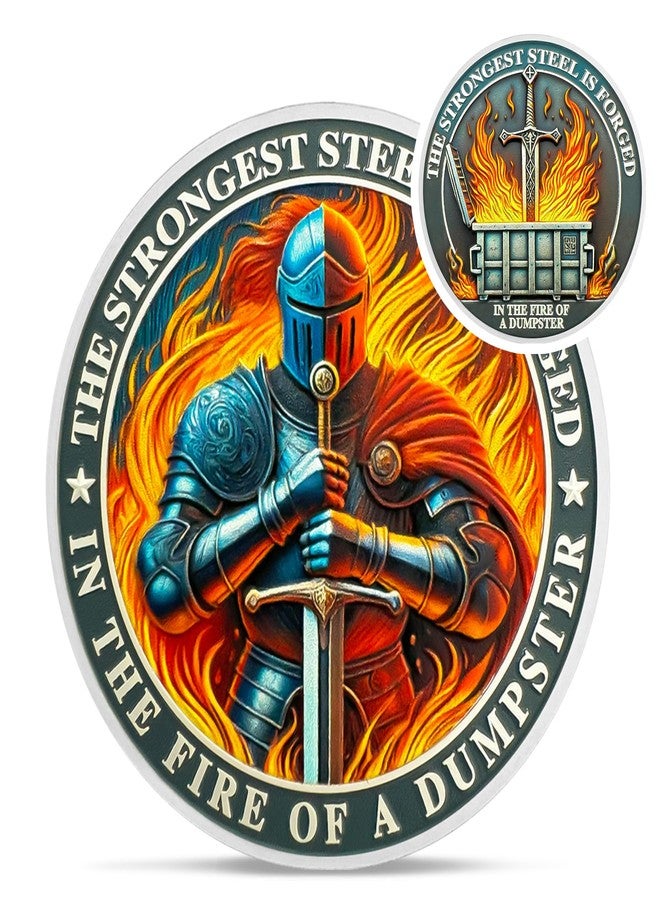 IELCJJ Knight Dumpster Fire Challenge Coin - The Strongest Steel is Forged Dumpster Fire Coin - Funny Desk Accessories for Work - Hilarious Coworker Go Away Token - Inspirational Gifts for Men Women Teacher - Image 1