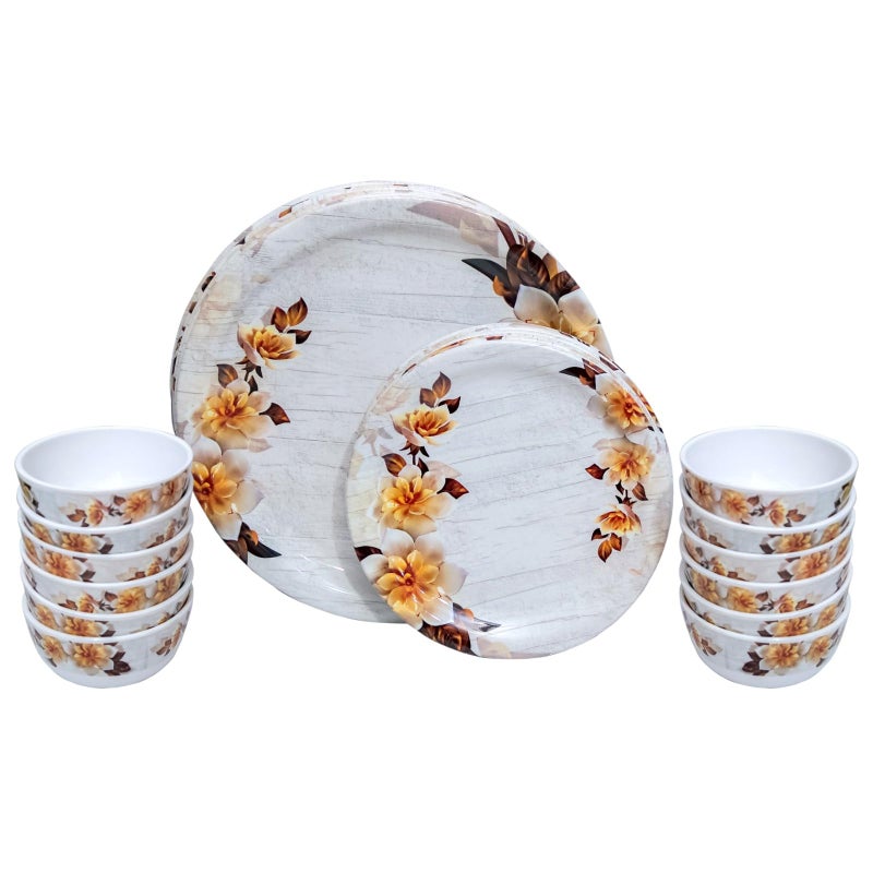 Serve N Style 24 Pieces Melamine Dinner Set | Stylish, Light-Weight, Unbreakable, Freezer Safe, Dishwasher Safe, Daily Use Crockery Set for Dining & Gifting | Round Shape (24PC OM-Yellow Flower) - Image 3