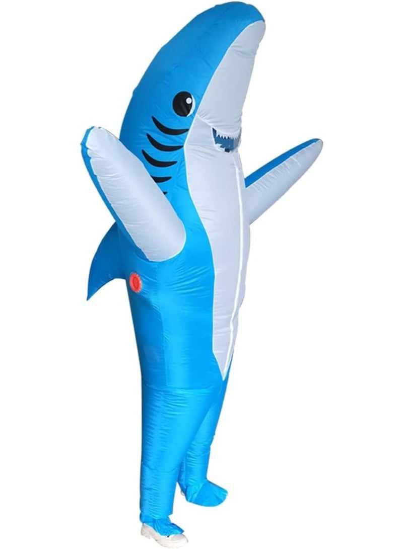 Adults Inflatable Halloween Costumes Blow Up Shark Costume for Halloween, Birthday Gift Cos Play Party，Blue - Image 1