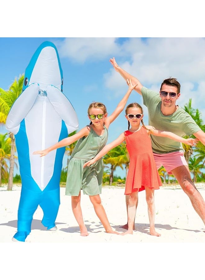 Adults Inflatable Halloween Costumes Blow Up Shark Costume for Halloween, Birthday Gift Cos Play Party，Blue - Image 2