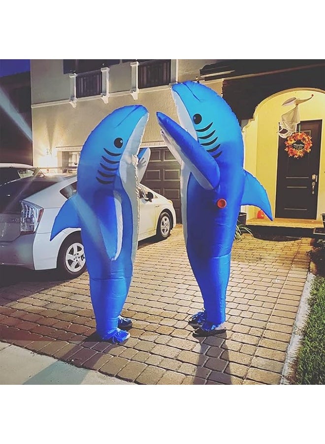 Adults Inflatable Halloween Costumes Blow Up Shark Costume for Halloween, Birthday Gift Cos Play Party，Blue - Image 3