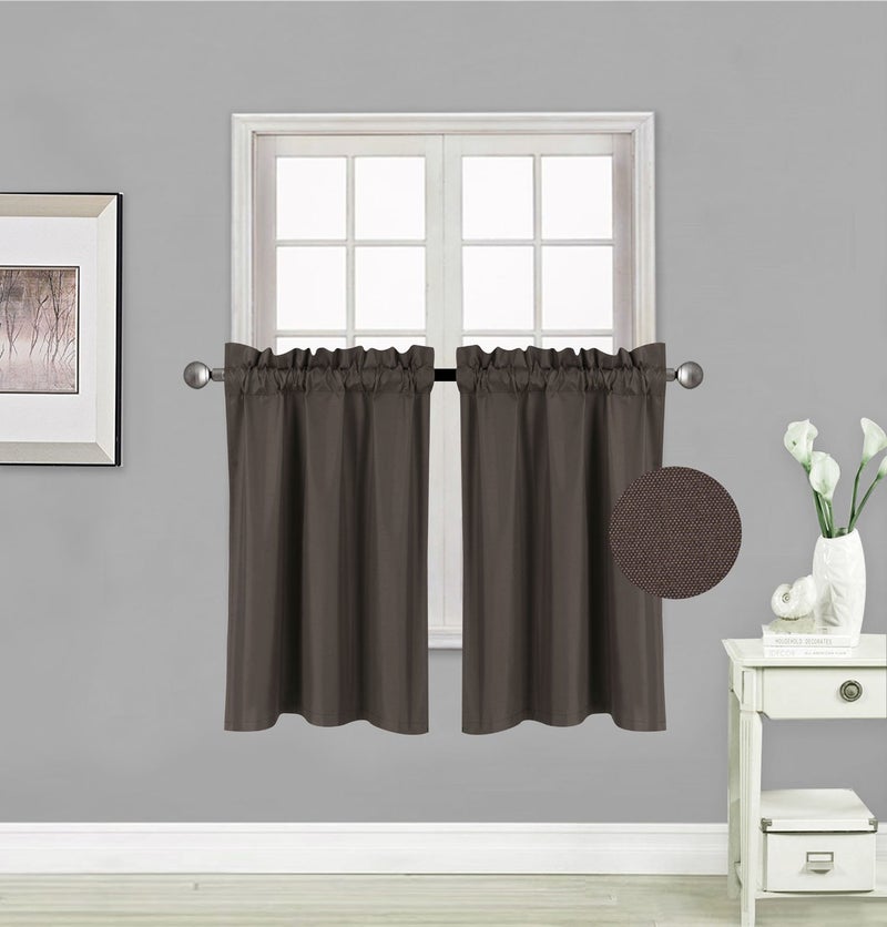 Elegant Home Decor Elegant Home 2 Short Panels Tiers Small Window Treatment Curtain Blackout 28" W X 36" L Each for Kitchen Bathroom # R5 (Brown/Coffee)