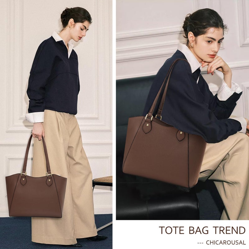 CHICAROUSAL Tote Bag for Women Large Handbags and Purses for Women PU Leather Womens Shoulder Bags (aYB Coffee) - Image 2