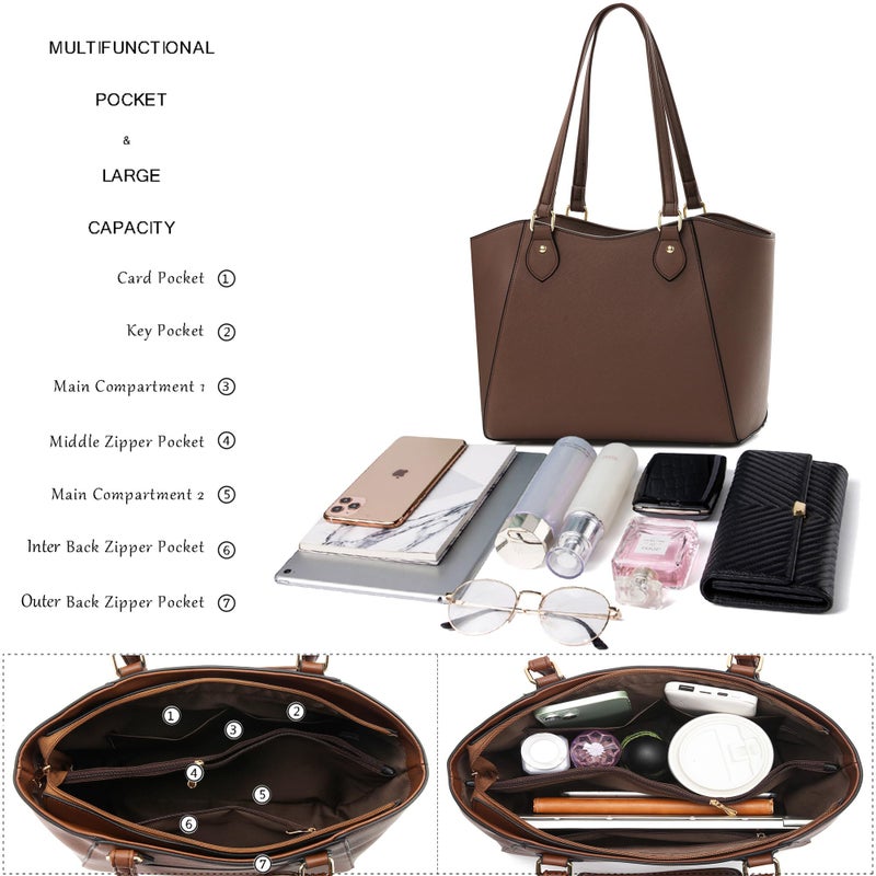 CHICAROUSAL Tote Bag for Women Large Handbags and Purses for Women PU Leather Womens Shoulder Bags (aYB Coffee) - Image 5