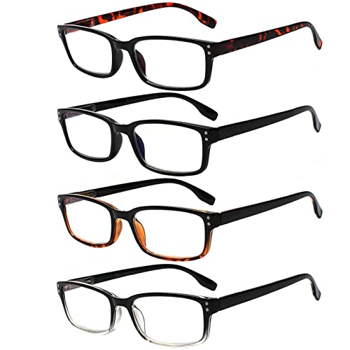 Kerecsen 4 Pack Reading Glasses for Men and Women with Spring Hinges, Lightweight Black Rectangular Readers Eyeglasses (Multicolor, 2.00) - Image 1