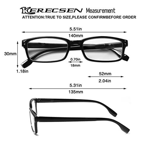 Kerecsen 4 Pack Reading Glasses for Men and Women with Spring Hinges, Lightweight Black Rectangular Readers Eyeglasses (Multicolor, 2.00) - Image 2