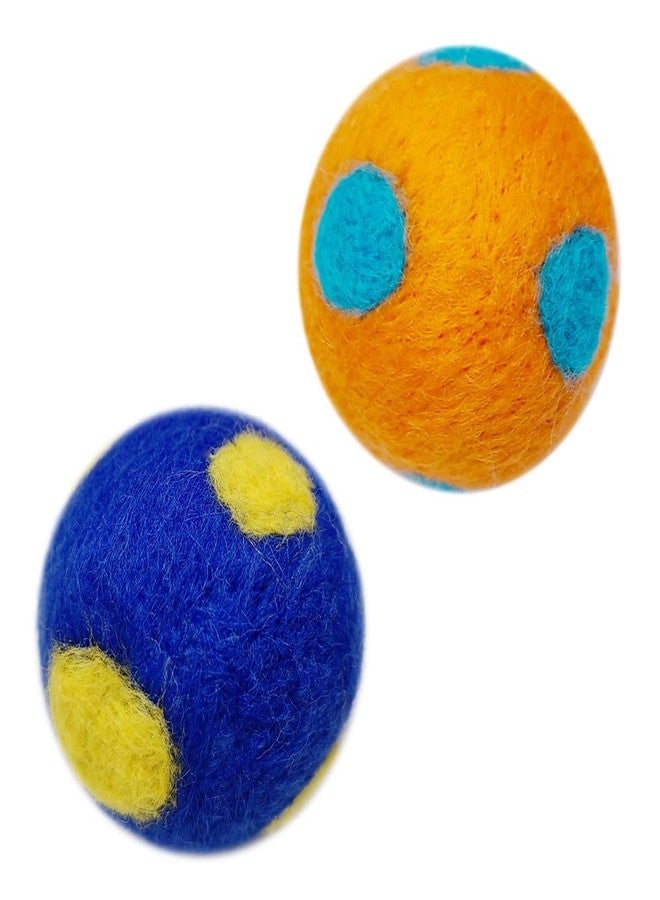 Cat Toy Wool Balls Handmade for Indoor Kittens Entertainment Chase Hunting Exercise Without Catnip (OrangeBlue2pcs)