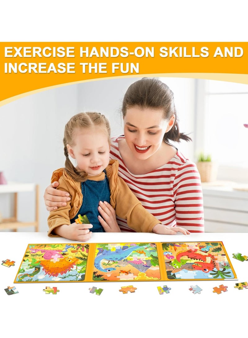 Magnetic Puzzles for Kids Ages 3-5, 3 in 1 Dinosaurs Magnetic Jigsaw Puzzle Book, Travel Puzzles Toys for Toddlers 3-8 Year (Dinosaur World) - Image 2