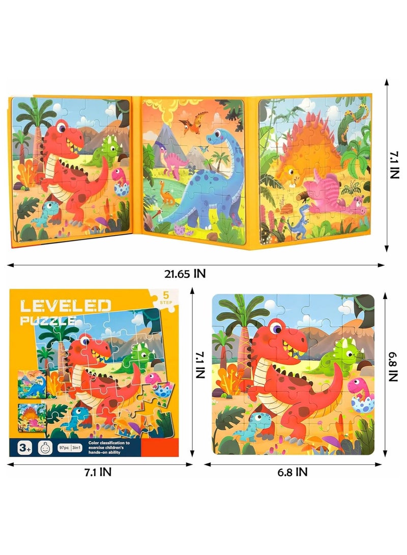 Magnetic Puzzles for Kids Ages 3-5, 3 in 1 Dinosaurs Magnetic Jigsaw Puzzle Book, Travel Puzzles Toys for Toddlers 3-8 Year (Dinosaur World) - Image 4