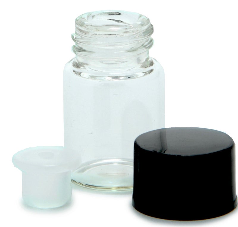 Vivaplex, 24, Clear, 1 ml (1/4 Dram) Glass Bottles, with Orifice Reducers and Black Caps - Image 4