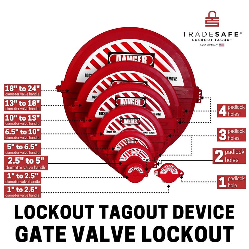 TRADESAFE Gate Valve Lockout - Red Lockout Tagout Valve for 2-1/2 inch to 5 inch Diameter Valve Handles, Impact Resistant Water Faucet Lock, Gas and Propane Tank Lock - Image 4