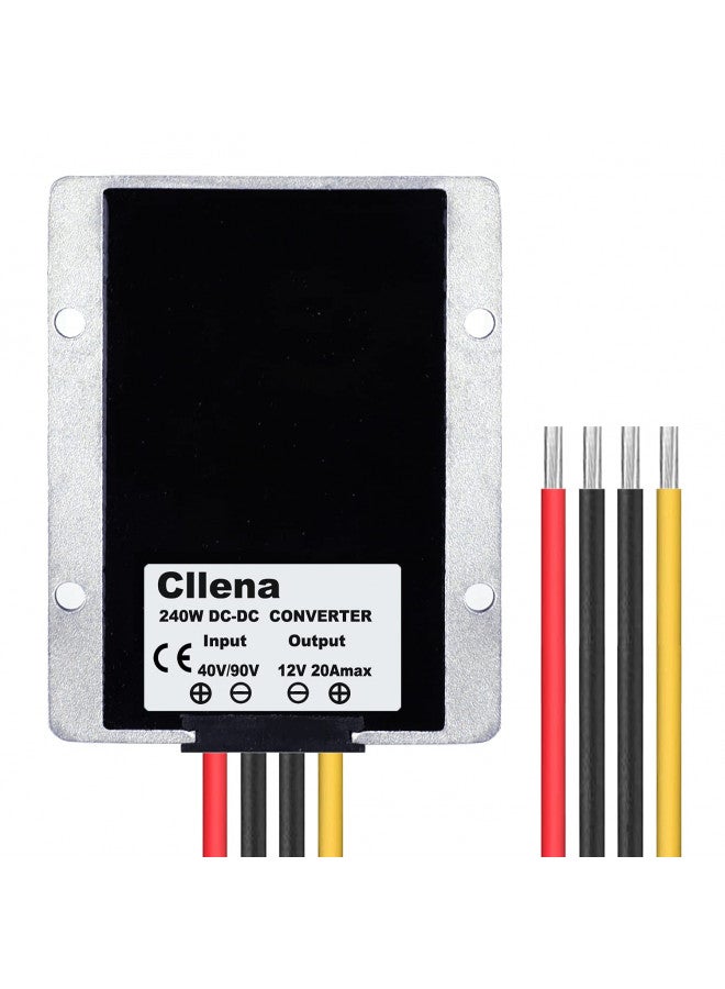 Cllena DC 40V-90V to 12V Converter Voltage Regulator Reducer 48V 60V 72V Step Down to 12V 20A 240W Converter Waterproof Buck Transformer Power Supply for Golf Cart Club Car LED Light - Image 3