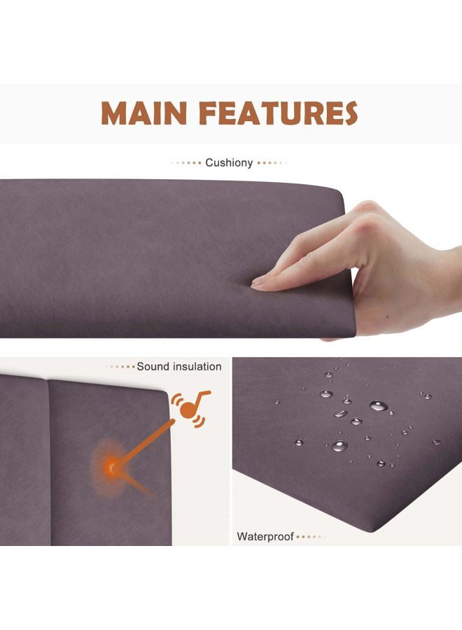 IFNOW Wall Mounted Upholstered Headboard King, 3D Peel and Stick Soundproof Panels, Reusable and Removable Padded Leather Bed Headboard, 12 Panels 9.84" x 23.62", Dark Purple - Image 3