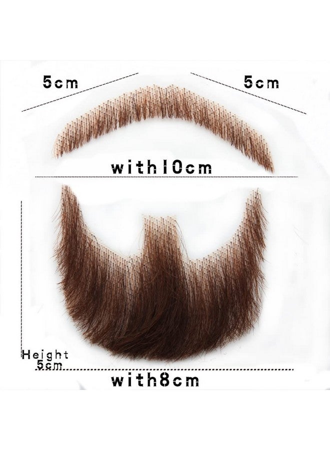 CliCling Human Hair Brown Fake Face Beard And Mustache For Adults Men Realistic Makeup Lace Invisible False Beards - Image 2