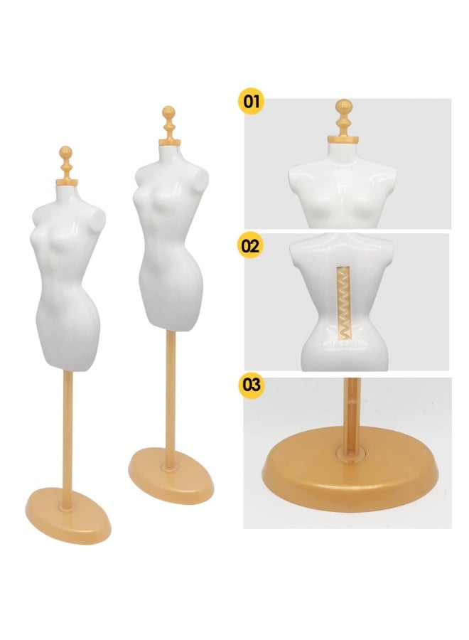 4 Pcs Mini Female Mannequin Torso Dress Form with Base Stand, White/Gold Display Manikin - Image 1