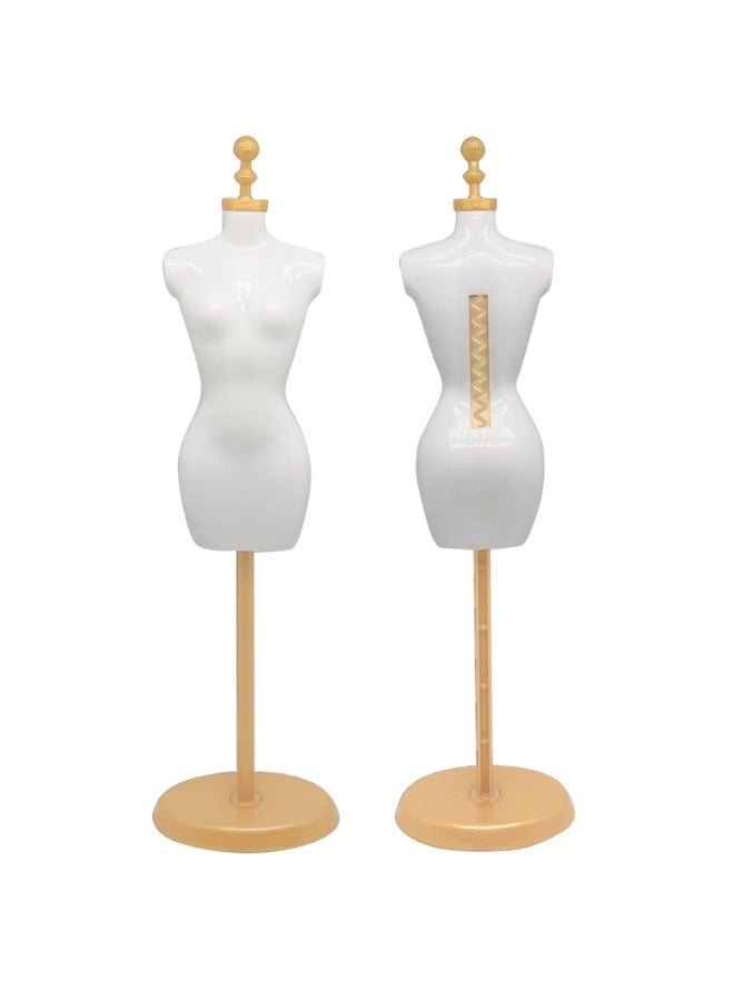 4 Pcs Mini Female Mannequin Torso Dress Form with Base Stand, White/Gold Display Manikin - Image 2