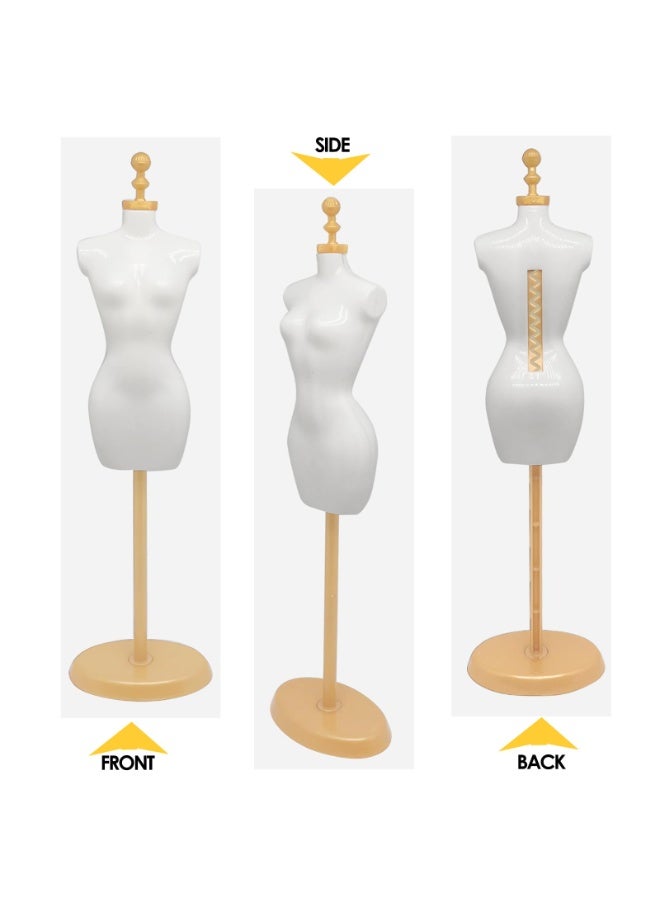 4 Pcs Mini Female Mannequin Torso Dress Form with Base Stand, White/Gold Display Manikin - Image 4