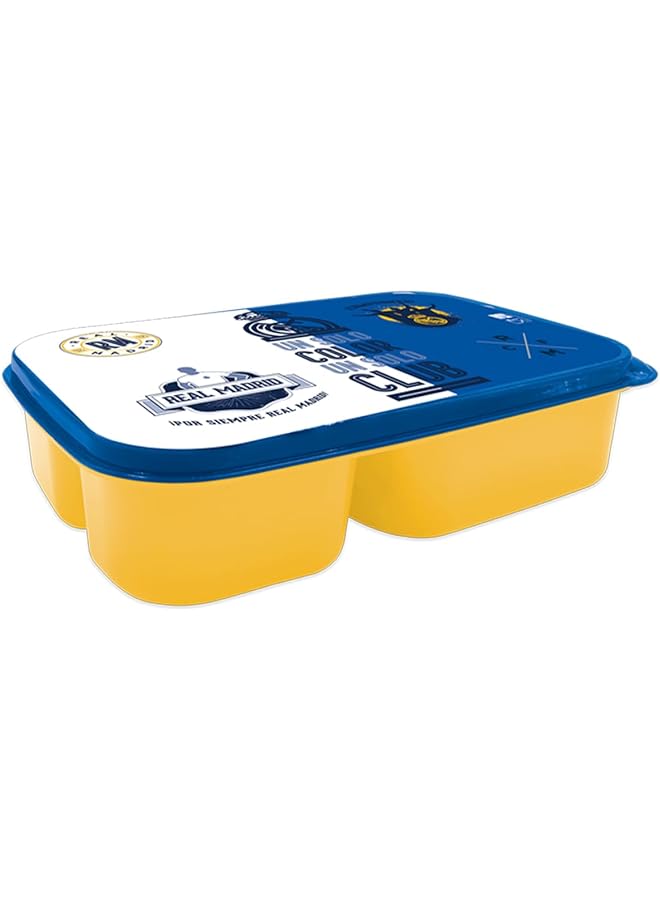 Real Madrid Kids Plastic Lunch Box 3 Compartment Yellow Blue