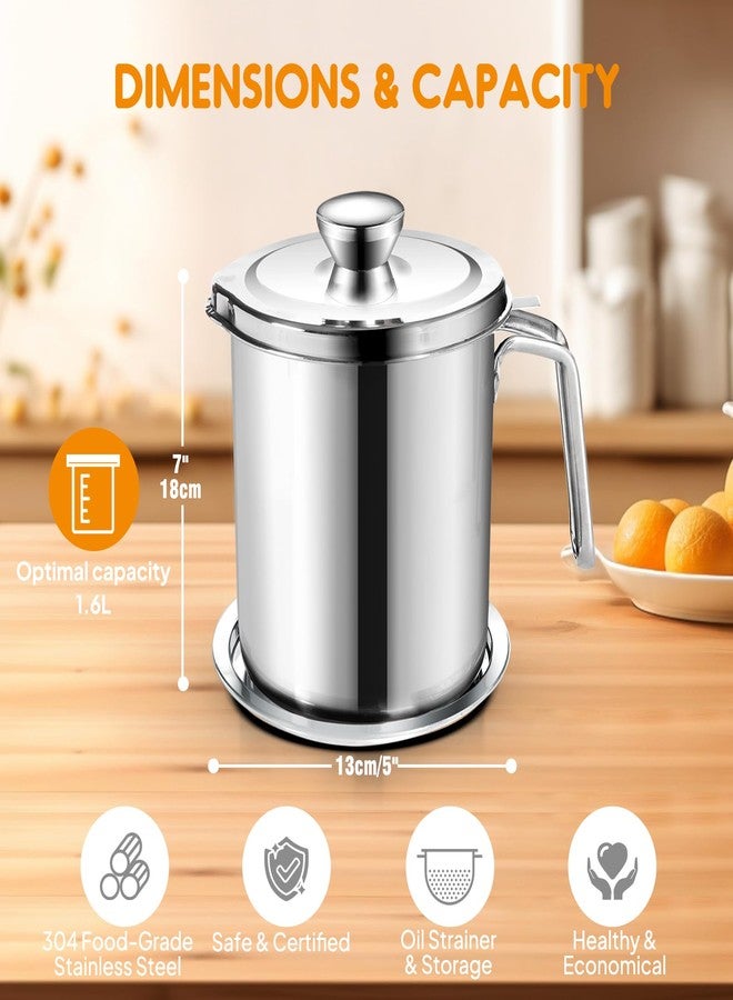 Chihee Grease Container Stainless Steel Bacon Grease Saver with Fine Mesh Strainer 2L / 67.6 fl oz Cooking Oil Keeper Stoarge Can with Dust-proof Lid Non-slip Tray for Kitchen Frying - Image 2