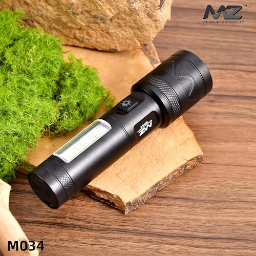 MZ M034 (Rechargeable LED Metal Torch) Zoomable with 3 Modes Flashlight, Super Bright 80W LED Light with 1200mAh Battery - Image 4