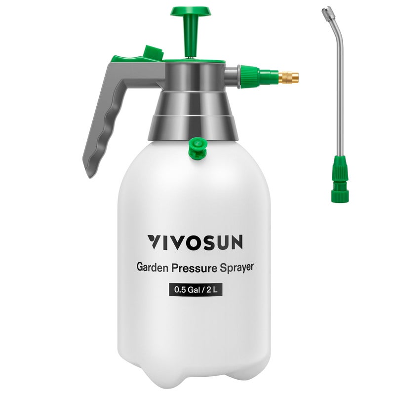 VIVOSUN 0.5Gal Handheld Garden Sprayer, 2L Pump Sprayer, 68 Oz Water Spray Bottle with Safety Valve, Adjustable Nozzle, Extended Spray Rod & Additional Seals, Ideal for Watering, Fertilizing, Cleaning - Image 1