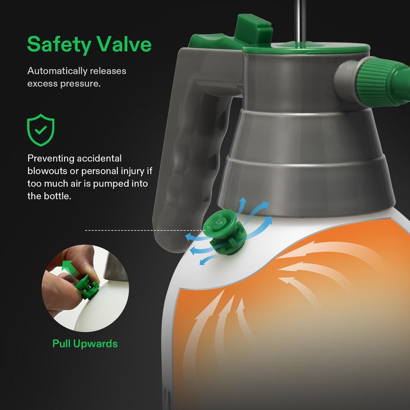 VIVOSUN 0.5Gal Handheld Garden Sprayer, 2L Pump Sprayer, 68 Oz Water Spray Bottle with Safety Valve, Adjustable Nozzle, Extended Spray Rod & Additional Seals, Ideal for Watering, Fertilizing, Cleaning - Image 4