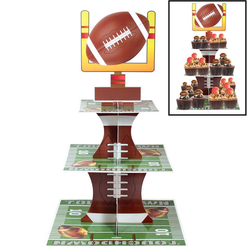 BASHOUT Football Party Cupcake Stand | 3 Tier Super Fun Football Party Dessert Tower | Big Game Football Mini Cake Stand | Game Day Football Party Supplies | Sports Theme Birthday Party Cupcake Stand |BASHOUT - Image 1