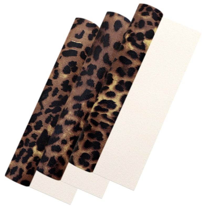 David Accessories Leopard Pattern Printed Faux Leather Sheets Synthetic Leather Fabric 3 Pcs 7.7"" X 12.9"" (20Cm X 33Cm) Cotton Back For Diy Craft Project (Leopard Printed) - Image 3