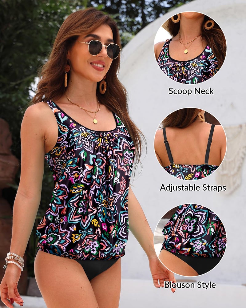 Yonique Womens Blouson Tankini Top No Bottom Loose Fit Swim Top Modest Tank Top Colorful Paisley L - Image 4