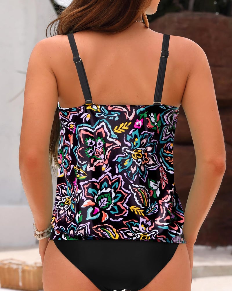 Yonique Womens Blouson Tankini Top No Bottom Loose Fit Swim Top Modest Tank Top Colorful Paisley L - Image 2