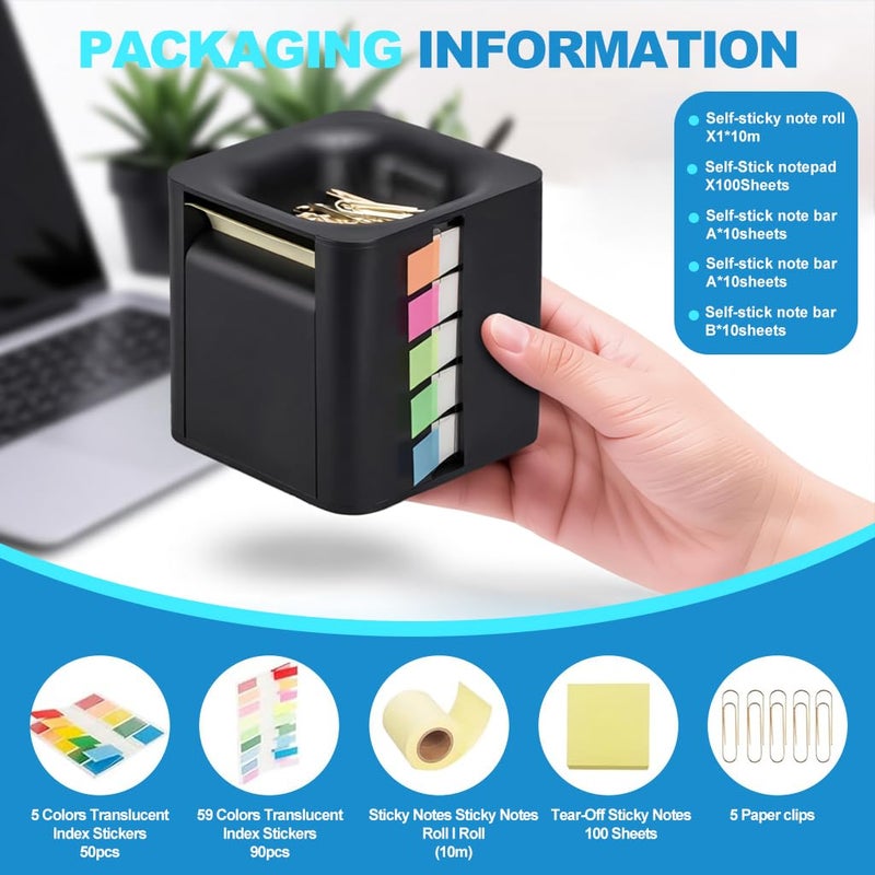 OFIFO Office Sticky Notes Organizer Dispenser 4-Sided Storage & Dispenser Box for Label Stickers & Notes, Magnetic Storage Top Design, Office Stationeries Organizer (Black) - Image 2