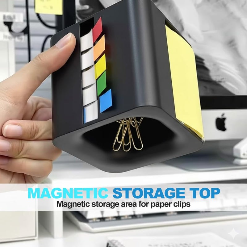 OFIFO Office Sticky Notes Organizer Dispenser 4-Sided Storage & Dispenser Box for Label Stickers & Notes, Magnetic Storage Top Design, Office Stationeries Organizer (Black) - Image 4