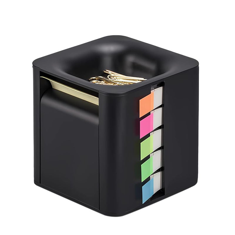 OFIFO Office Sticky Notes Organizer Dispenser 4-Sided Storage & Dispenser Box for Label Stickers & Notes, Magnetic Storage Top Design, Office Stationeries Organizer (Black) - Image 1