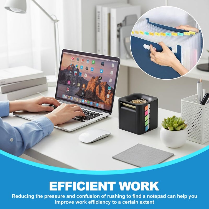 OFIFO Office Sticky Notes Organizer Dispenser 4-Sided Storage & Dispenser Box for Label Stickers & Notes, Magnetic Storage Top Design, Office Stationeries Organizer (Black) - Image 5