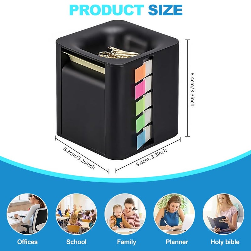 OFIFO Office Sticky Notes Organizer Dispenser 4-Sided Storage & Dispenser Box for Label Stickers & Notes, Magnetic Storage Top Design, Office Stationeries Organizer (Black) - Image 3