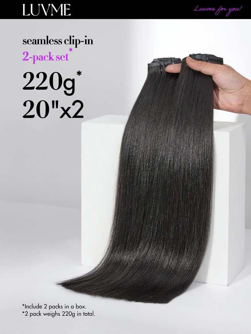 LUVME Yaki Straight Seamless Clip in Hair Extensions 2 Pack 220g, 18 Inch Natural Black, 100% Real Remy Human Hair, Soft Full Volume, Easy Clip Ins for Daily Wear, Work, Parties & Weddings - Image 2