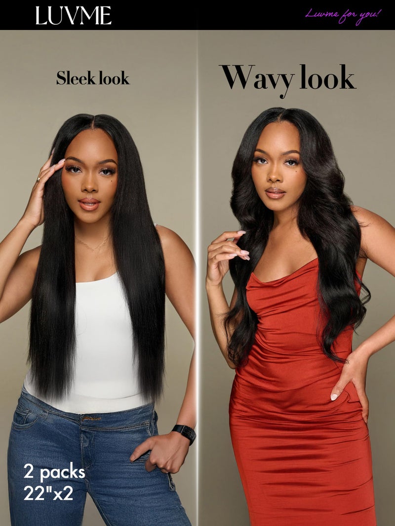 LUVME Yaki Straight Seamless Clip in Hair Extensions 2 Pack 220g, 18 Inch Natural Black, 100% Real Remy Human Hair, Soft Full Volume, Easy Clip Ins for Daily Wear, Work, Parties & Weddings - Image 4