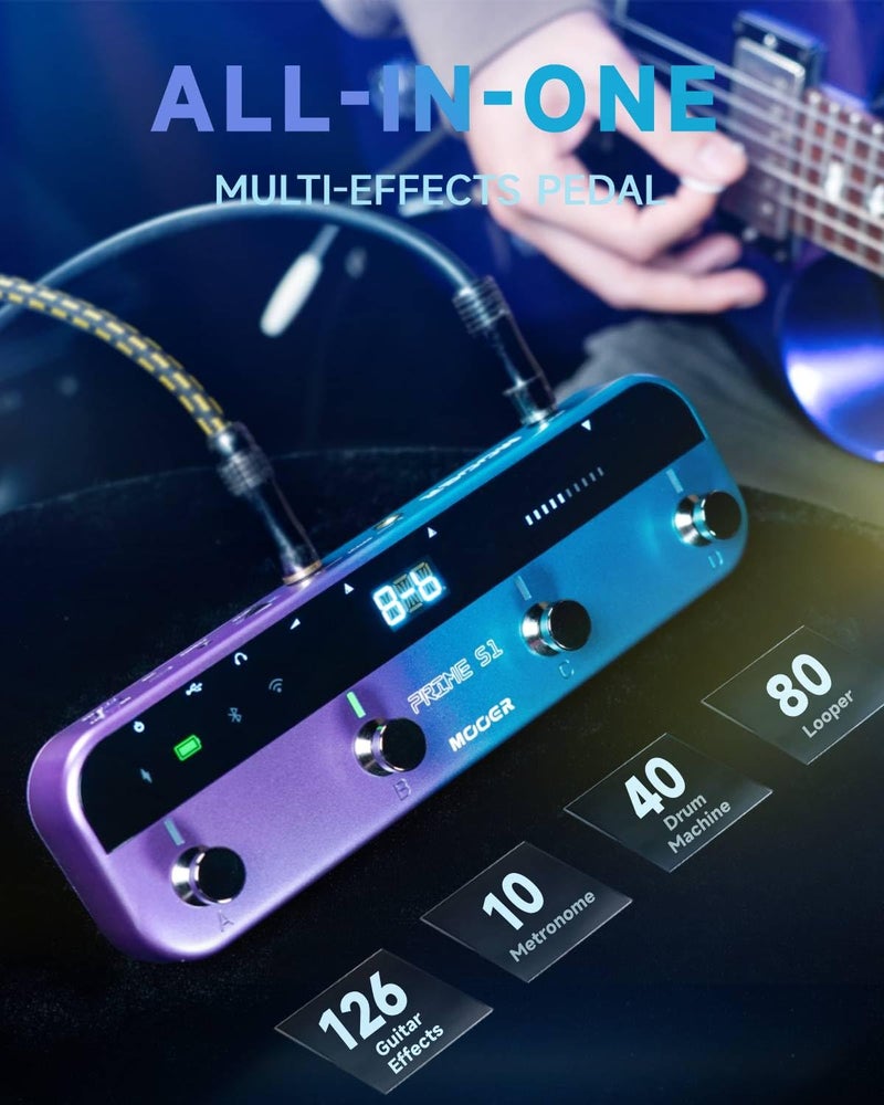 Mooer معالج المؤثرات المتعددة MOOER S1، دواسات جيتار كهربائية ستيريو مع وحدة تحكم لاسلكية بدواسة قدم 2 في 1 126 تأثيرات جيتار، مو tuner 10 ميترو نوم 40 آلة طبول 80s لوبر تسجيل OTG USB - Image 2