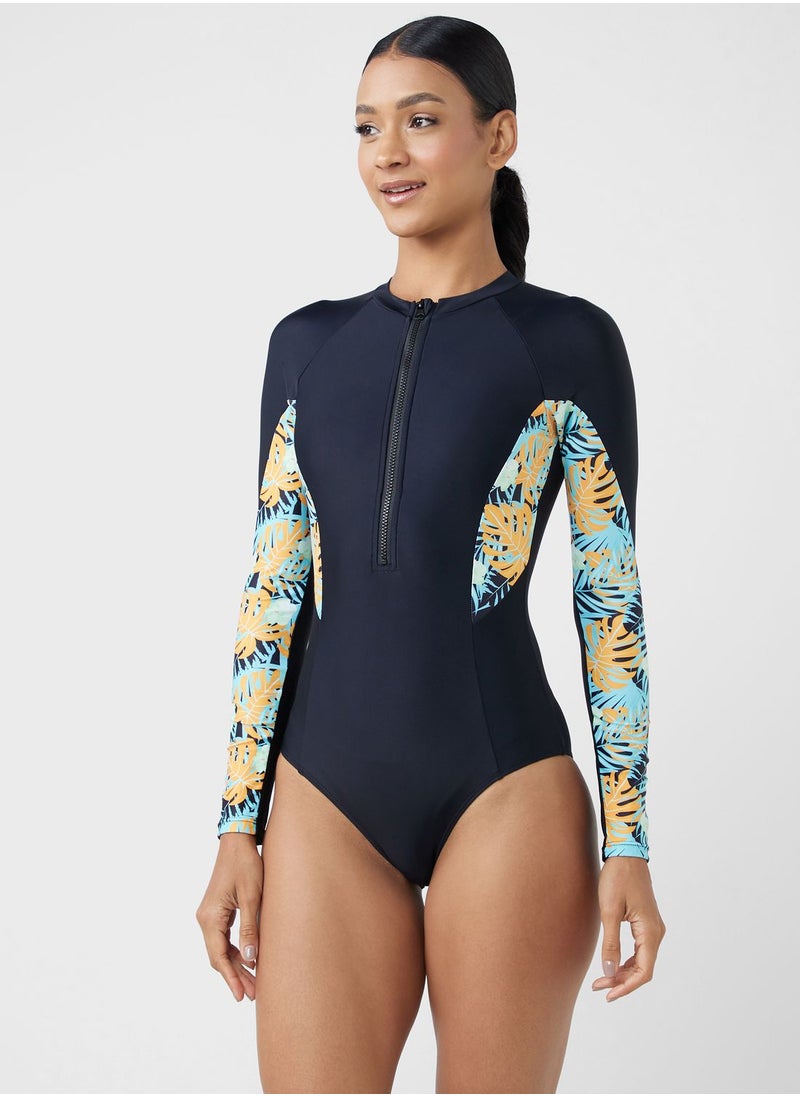 FRWD - Colourblock Zip Detail Swimsuit - Image 1