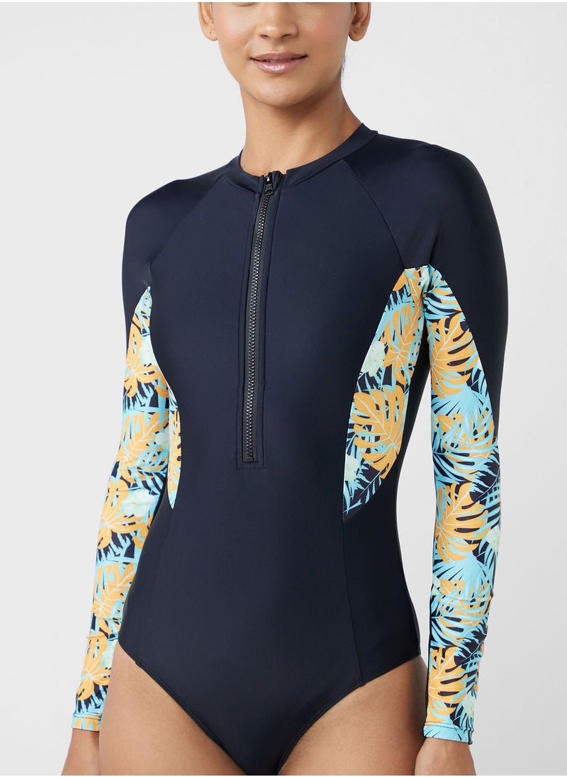 FRWD - Colourblock Zip Detail Swimsuit - Image 1