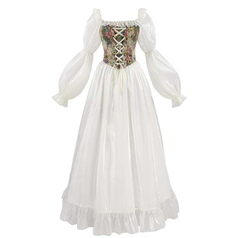 NSPSTT White Renaissance Dress Women Fairy Dress Victorian Medieval Costume Fairy Apricot L - Image 2