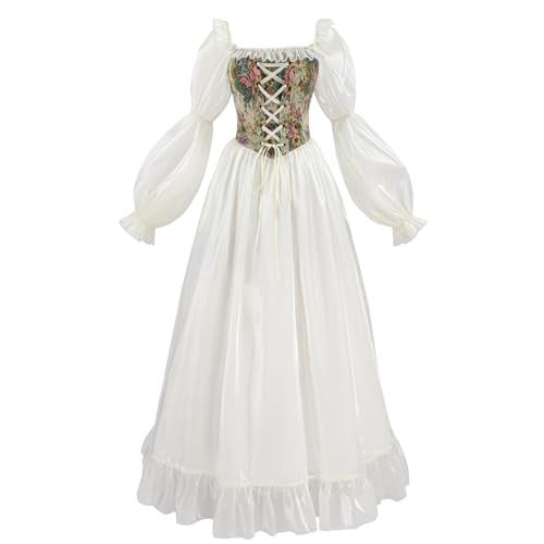 NSPSTT White Renaissance Dress Women Fairy Dress Victorian Medieval Costume Fairy Apricot L - Image 1