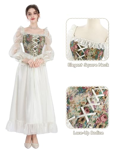 NSPSTT White Renaissance Dress Women Fairy Dress Victorian Medieval Costume Fairy Apricot L - Image 3