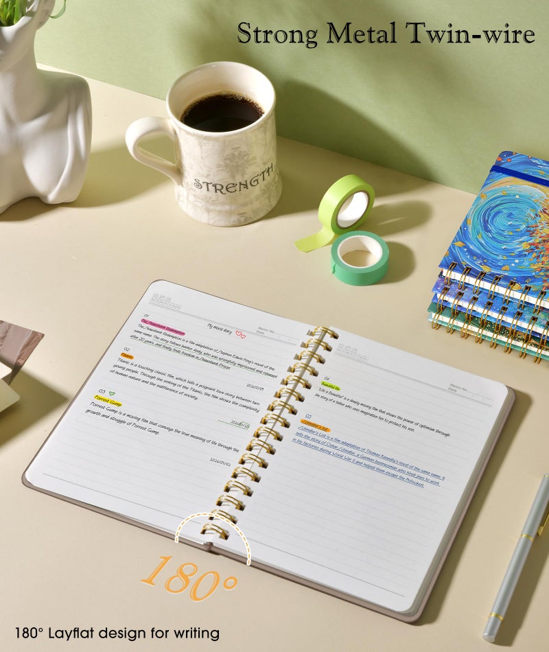 PAPEJOON Lined Spiral Journal Notebook for Women, A5 Cute Hardcover Spiral Journals for Writing, 150 Pages Pretty College Ruled Notebooks for Work & Note Taking, 5.75" x 8.38", Boho Sun & Moon - Image 5